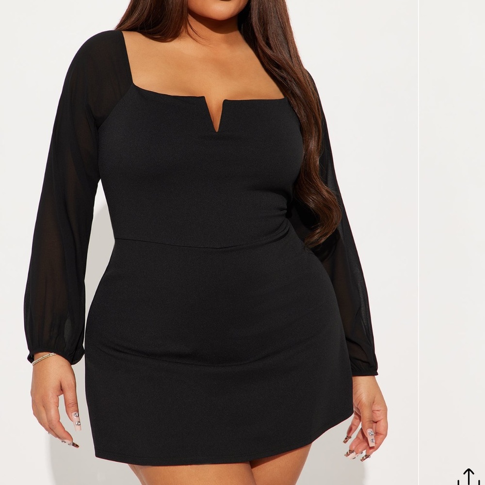 Fashion Nova Black Bishop Sleeve Bodycon Dress